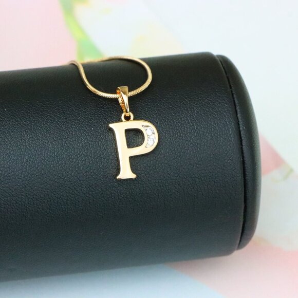 "Rose Gold Letter P Pendant with Crystals – 18K Gold Plated Charm, XPPT1365 - Picture 3 of 13